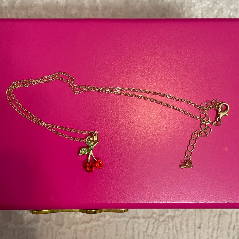 Cherry charm gold necklace